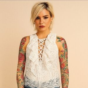 ENDLESS ROSE White Lace Up Top Size S - New with Tags